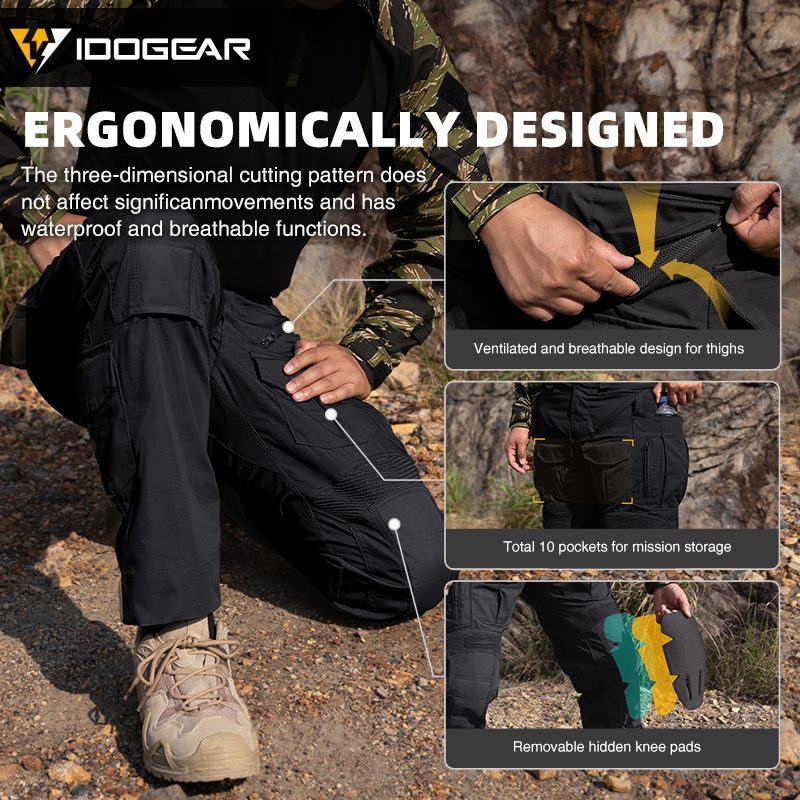 IDOGEAR Tactical G5 Pants Water Resistant Black Multi-pocket Heavy Duty Tear Resistant Combat Pants Tactical Pants
